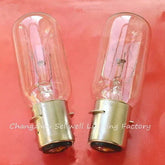 Two 220V 65W P28S navigation light bulbs on red background